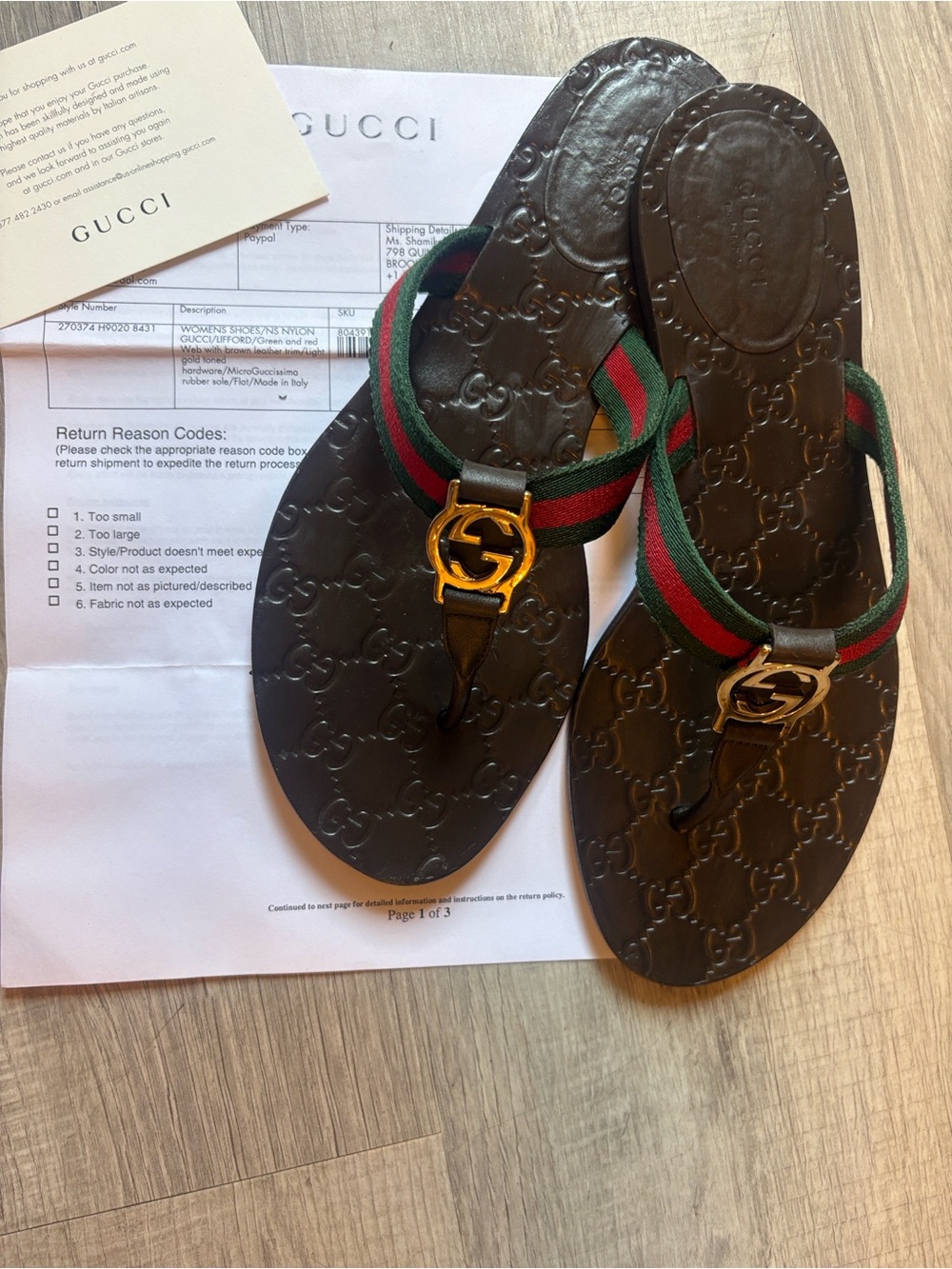 Gucci coco monogram leather Sandals w/Green&Red straps & Gold GG logo